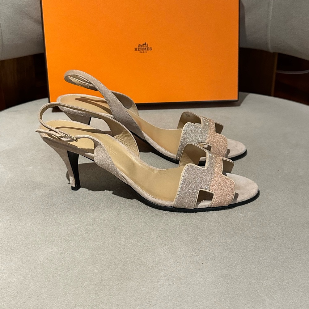 Hermes Night Crystal Beige/Tan Slingback Sandals - Picture 4 of 7